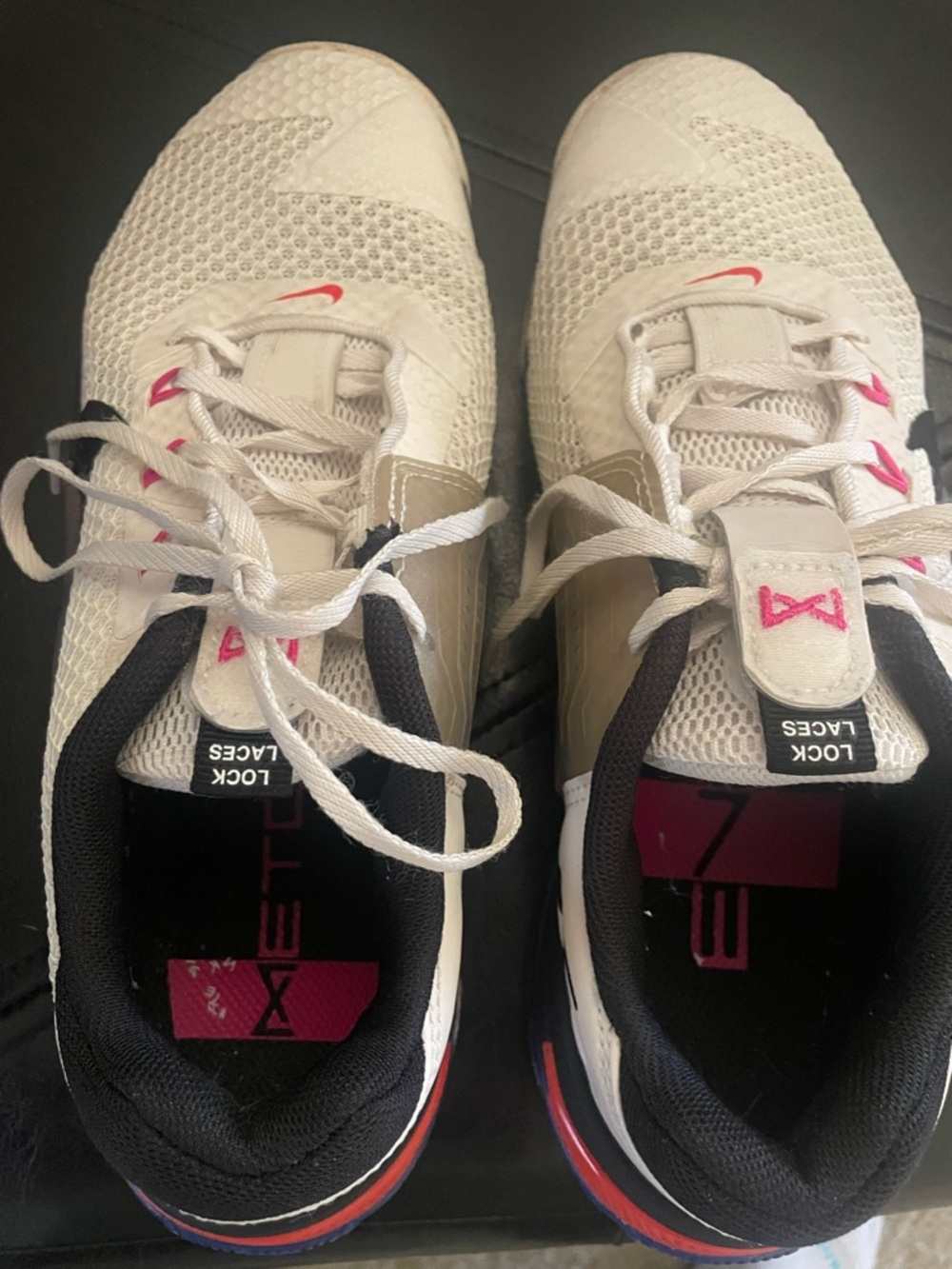 Nike White Mesh Sneakers with Pink Logo Accents
